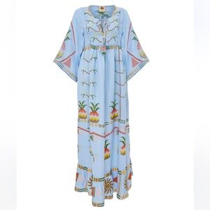 FARM Rio Embroidered Pineapple Linen Maxi Dress / Swim Cover Up